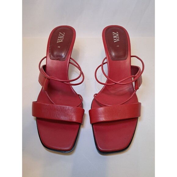Zara Red Open Toe Strappy 3.5" Stiletto Heeled Sandals Size 40 EU/9-9.5 US - Picture 2 of 9